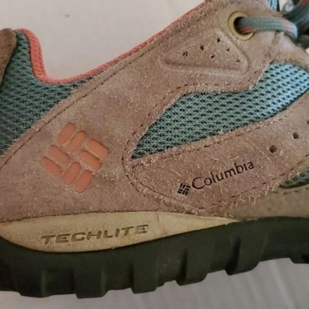 Columbia Hiking Shoe Redmond Techlite Waterproof Size Kids Youth Teal Salmon 4